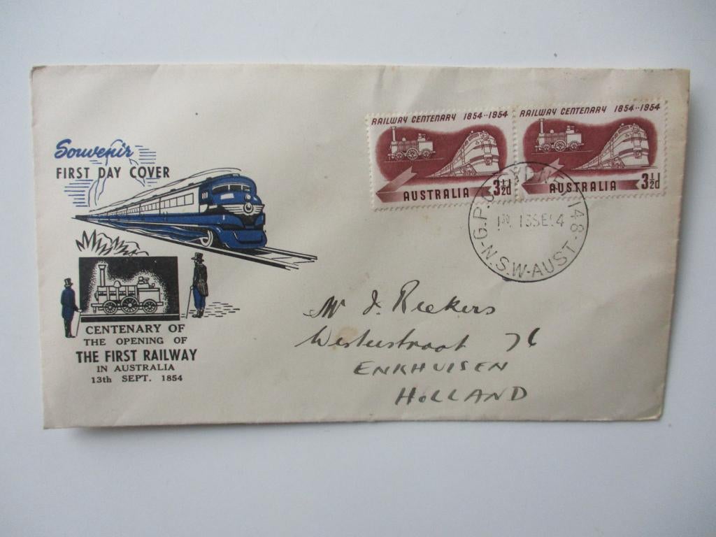 First Day Cover Railway Australië, Postzegels en Munten, Postzegels | Eerstedagenveloppen, Verzenden, Beschreven, Europa