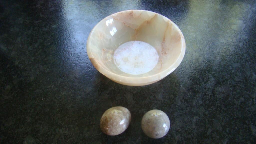 Nieuw marmeren schaal en 2 ballen, Overige materialen, Schaal, Rond, Nieuw