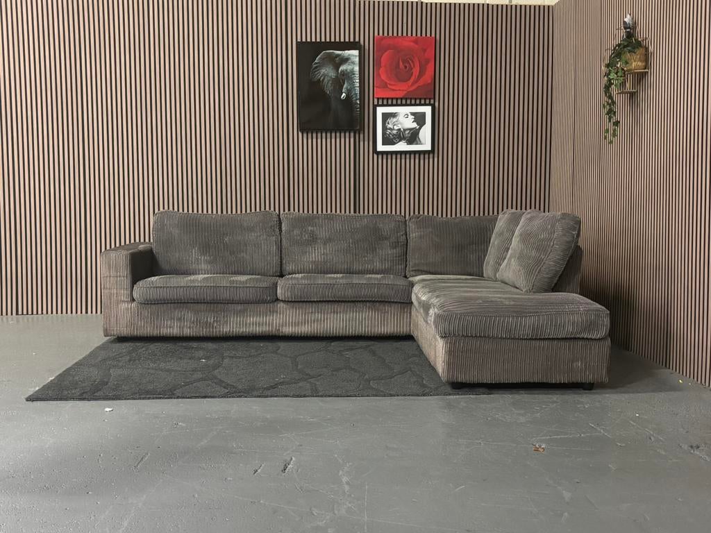 GRATIS LEVERING Ribstof Hoekbank Bruin 295x220 GEREINIGD, 250 tot 300 cm, Hoekbank, Ophalen of Verzenden, Zo goed als nieuw