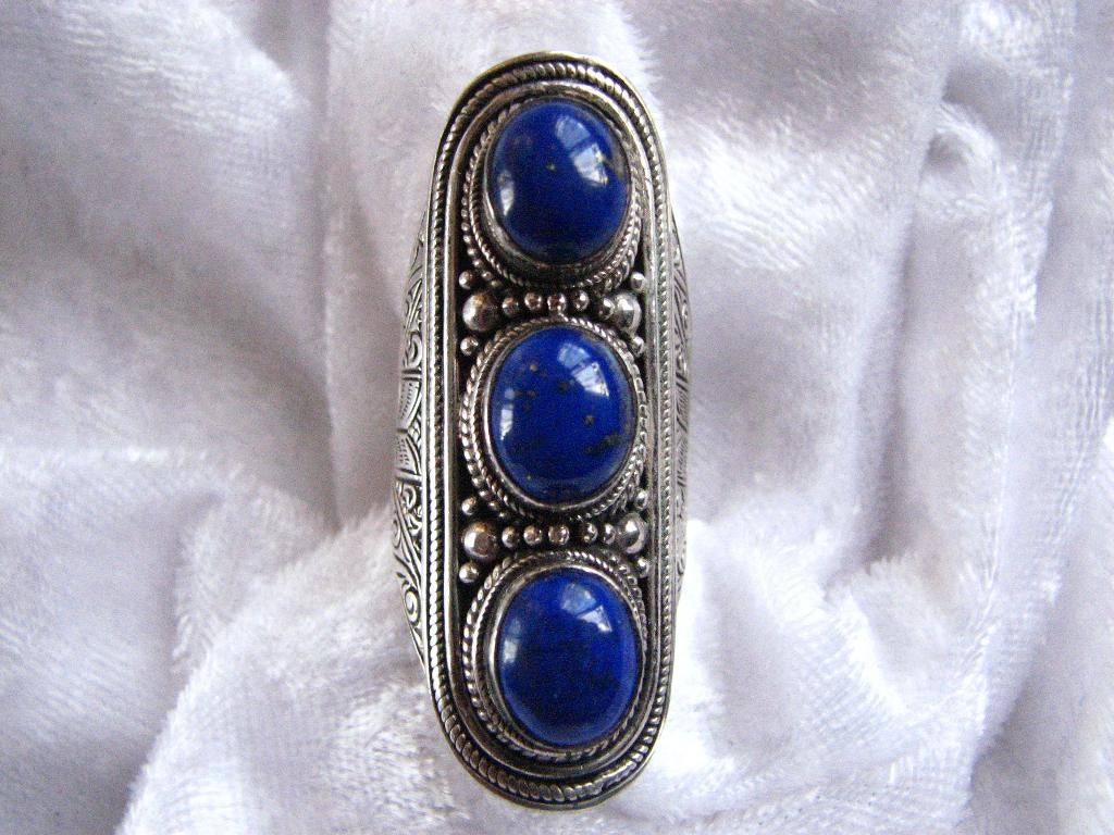 Prachtige Handgemaakte Lange Zilveren Ring met Lapis Lazuli, Verzenden, Zilver, Ring, Met edelsteen