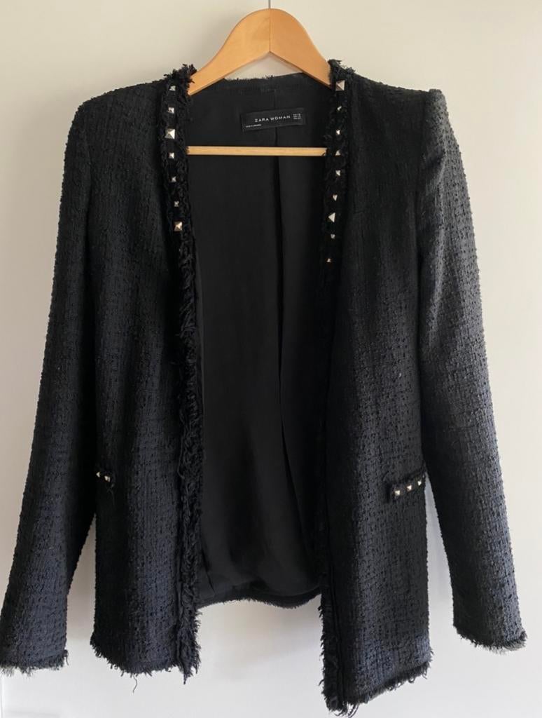 Zara blazer, zwart bouclé met studs. Maat XS/S, Kleding | Dames, Zwart, Ophalen of Verzenden, Jasje, Maat 34 (XS) of kleiner