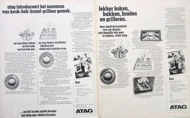 8 vintage advertenties reclames Atag fornuis 1975-76 bakken, Ophalen of Verzenden, Gebruikt, Overige typen