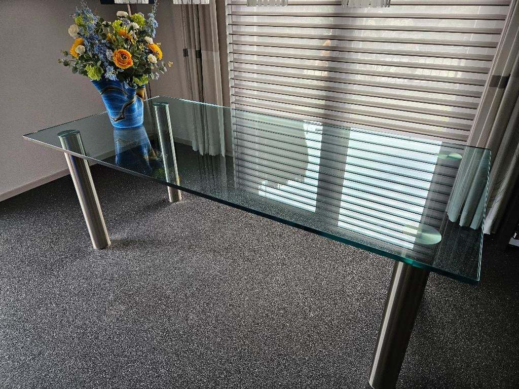 Glazen eettafel, Huis en Inrichting, Tafels | Eettafels, Ophalen, Gebruikt, 200 cm of meer, 50 tot 100 cm