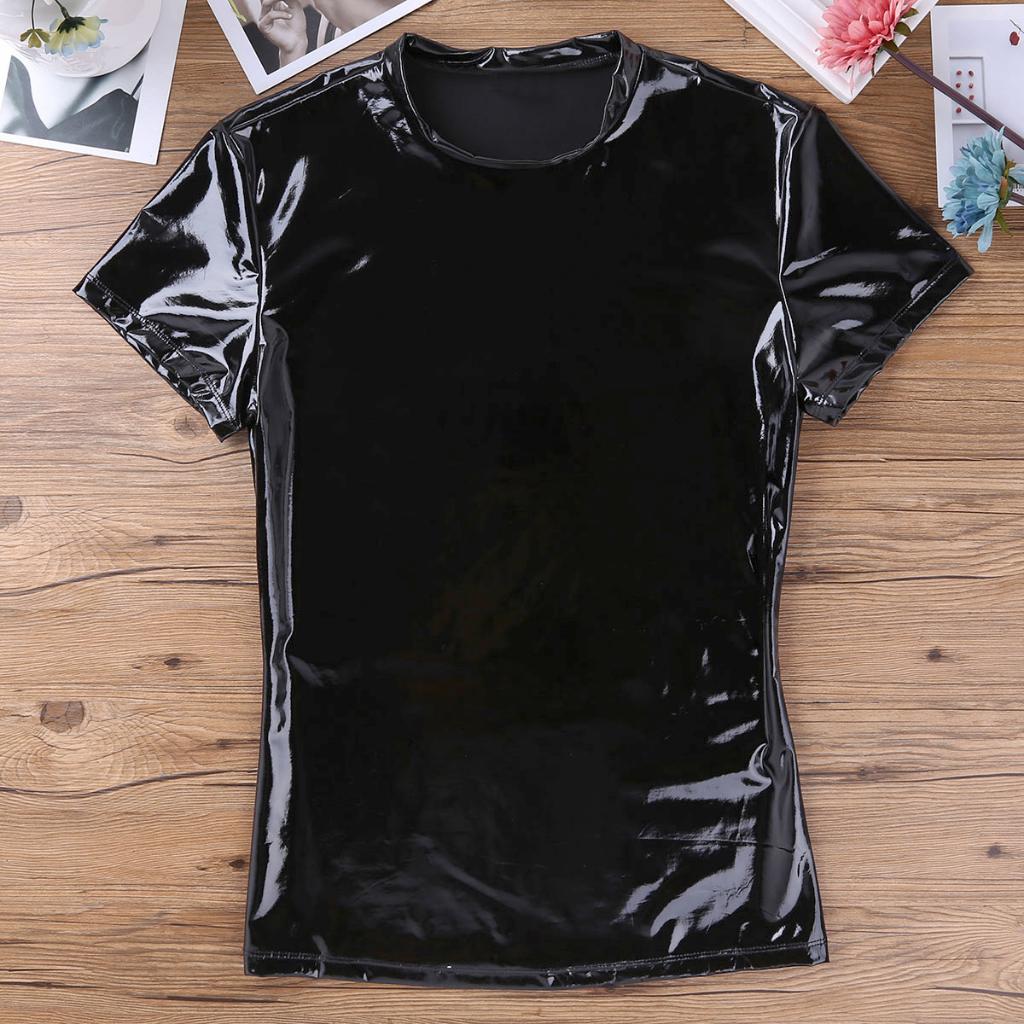 Zwart heren wetlook t-shirt / mannen shirt lak leren latex, Verzenden, Nieuw, Overige maten, Overige thema's