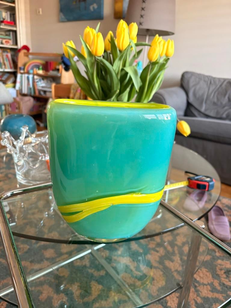 Fidrio ovaal vaasje, Geel, Ophalen of Verzenden, Minder dan 50 cm, Glas