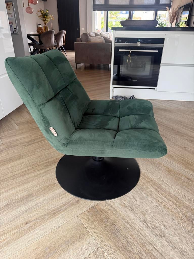 Draai fauteuil van Dutchbone - Groen fluweel, Ophalen, Zo goed als nieuw, Stof, 75 tot 100 cm