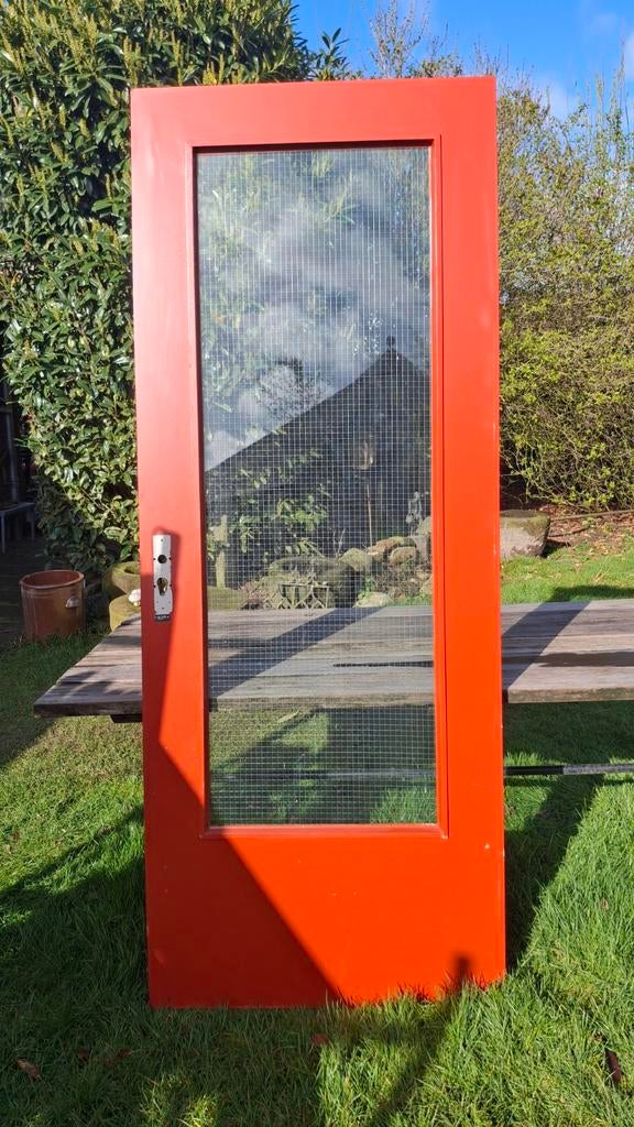 Deur met draadglas 211x83, Doe-het-zelf en Verbouw, Gebruikt, Deurkozijn, 150 tot 225 cm, Hout