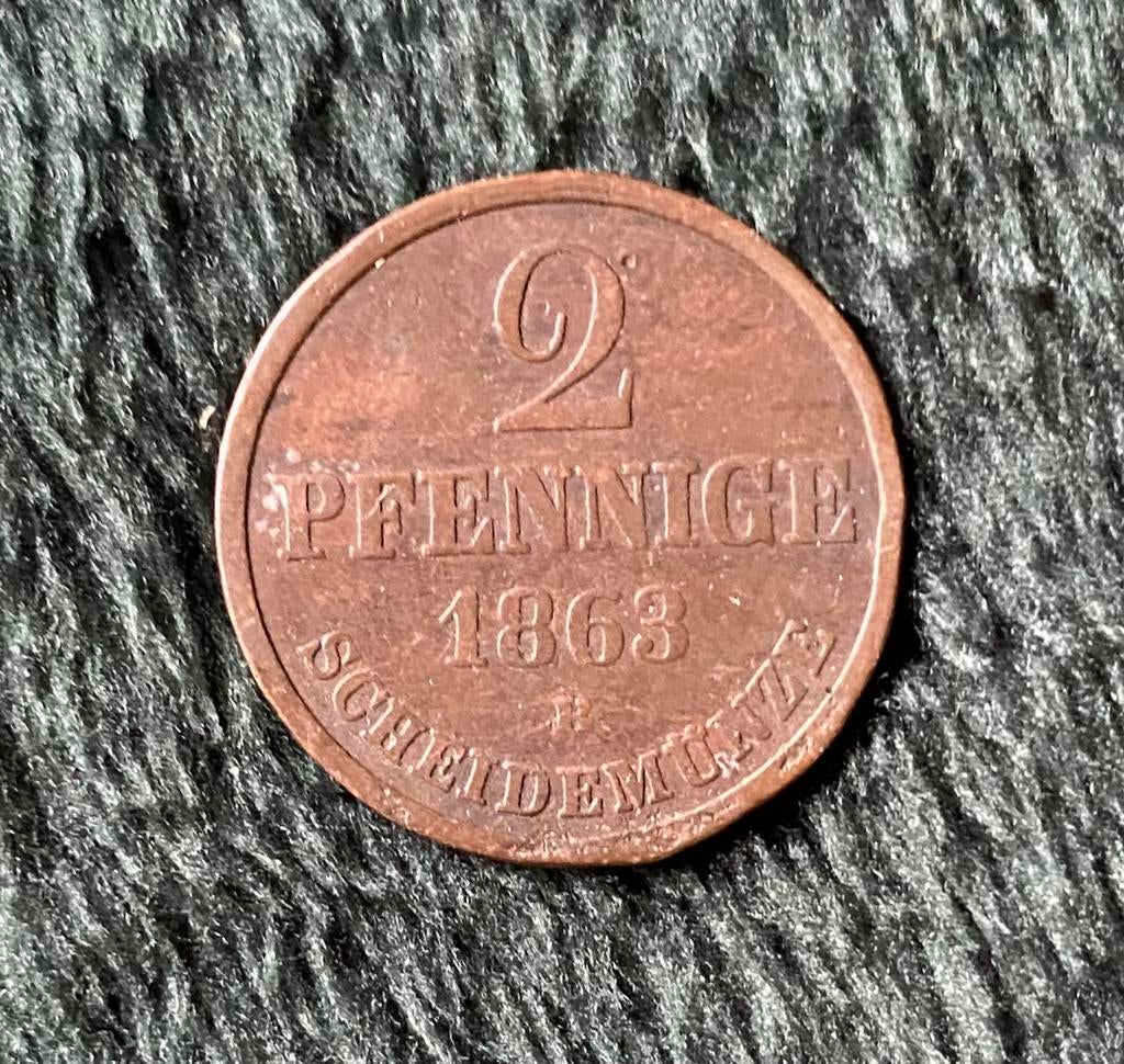 2 Pfennige 1863 Duitse munt Wilhelm I, Ophalen of Verzenden, Duitsland, Losse munt