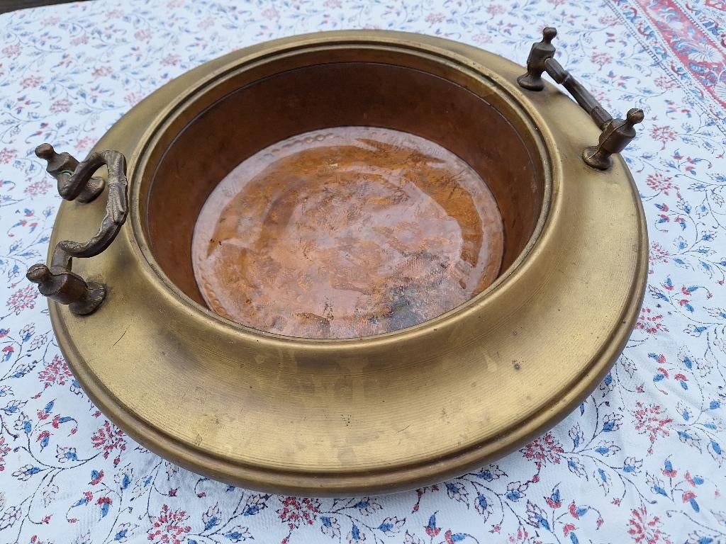 antieke kastanje pof schaal vuurschaal koper schaal brasero, Ophalen of Verzenden