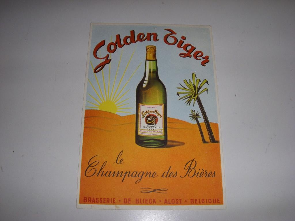 Reclamekaart Golden Tiger brouwerij De Blieck Alost België, Ophalen of Verzenden, Gebruikt, Overige typen, Overige merken