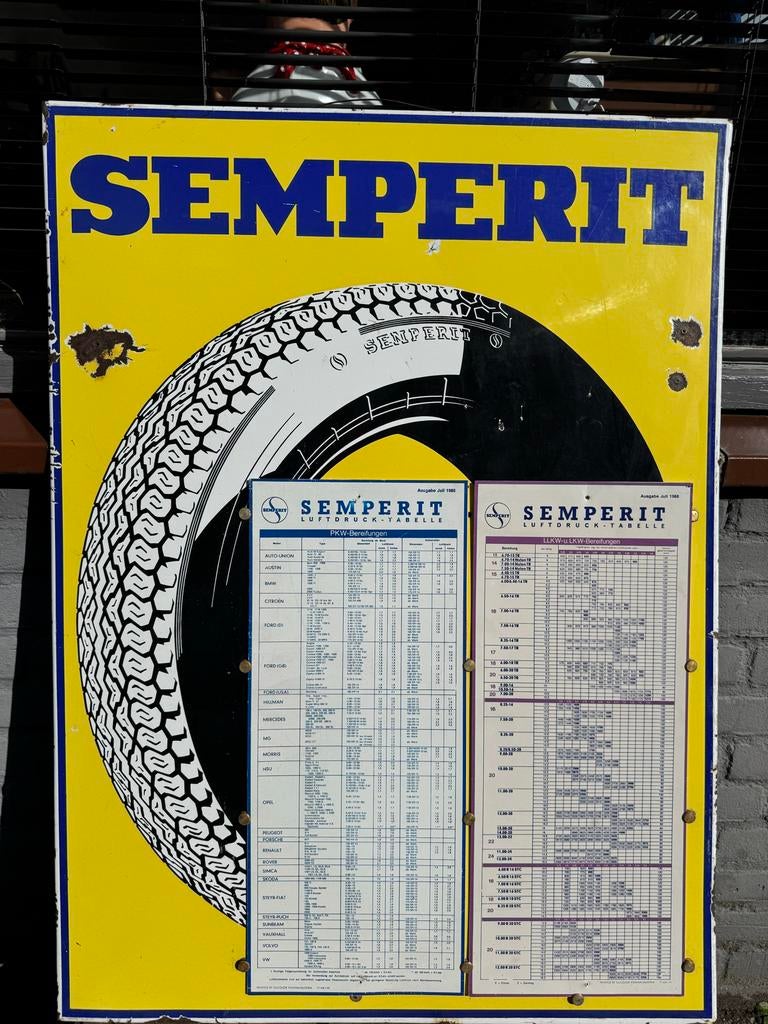 Groot oud emaille reclamebord Semperit, Ophalen