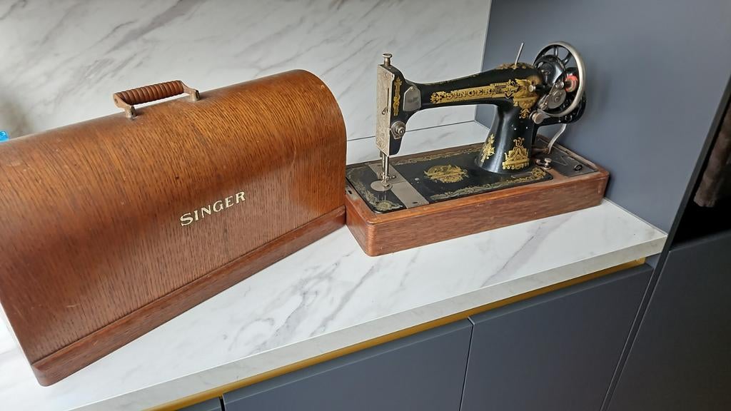 Werkende Vintage Singer Naaimachine met Houten Kap, Ophalen of Verzenden