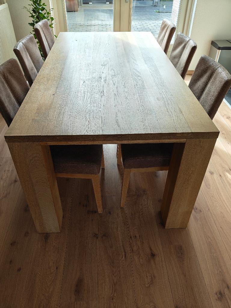 tafel + stoelen, Huis en Inrichting, Tafels | Eettafels, Ophalen, Gebruikt, 100 tot 150 cm, Eikenhout