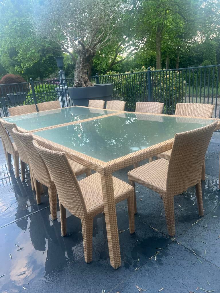 Dedon Tuinset met 2 Tafels en 10 Stoelen, Tuin en Terras, Ophalen, Gebruikt, Eettafel, Meer dan 8 zitplaatsen