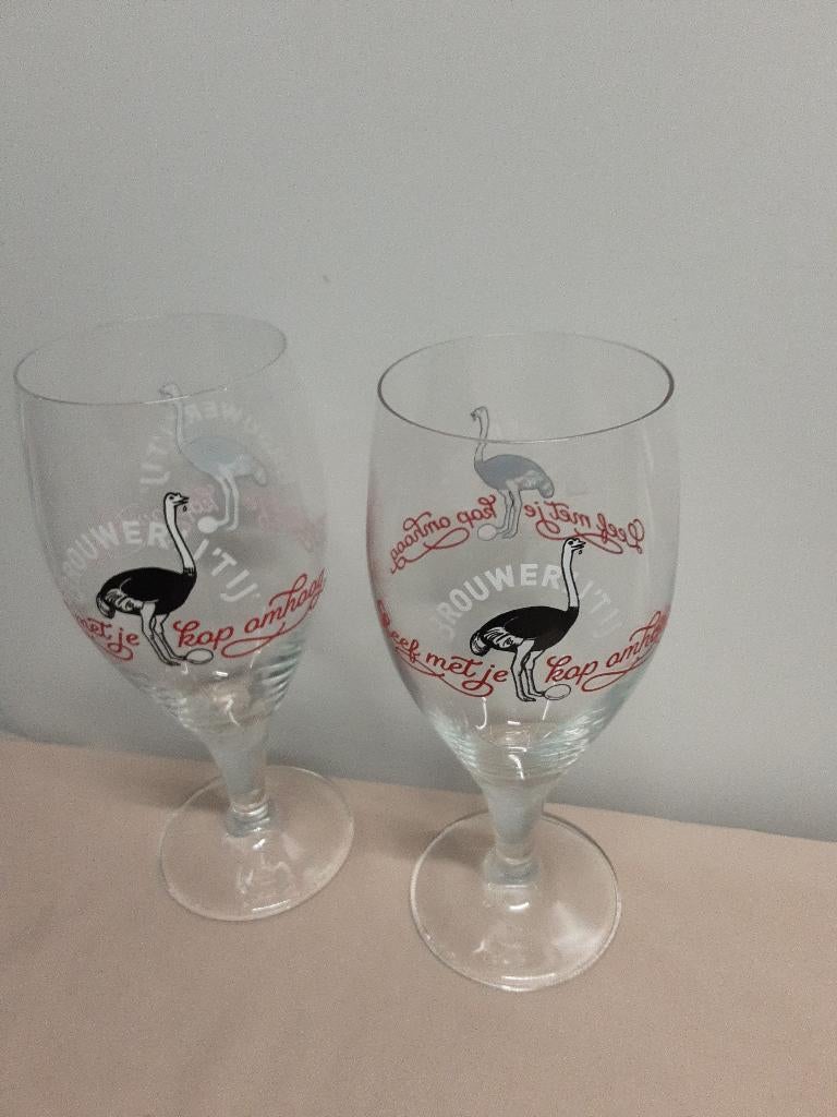 BROUWERIJ T IJ leef je met je kop omhoog glazen, 2 stuks, Ophalen of Verzenden, Zo goed als nieuw, Bierglas
