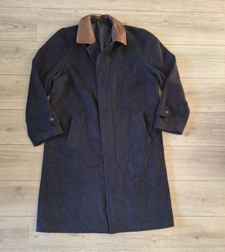 Emilio sandrini loden mantel wol leer XL, Kleding | Heren, Jassen | Winter, Zo goed als nieuw, Maat 56/58 (XL), Blauw, Ophalen of Verzenden