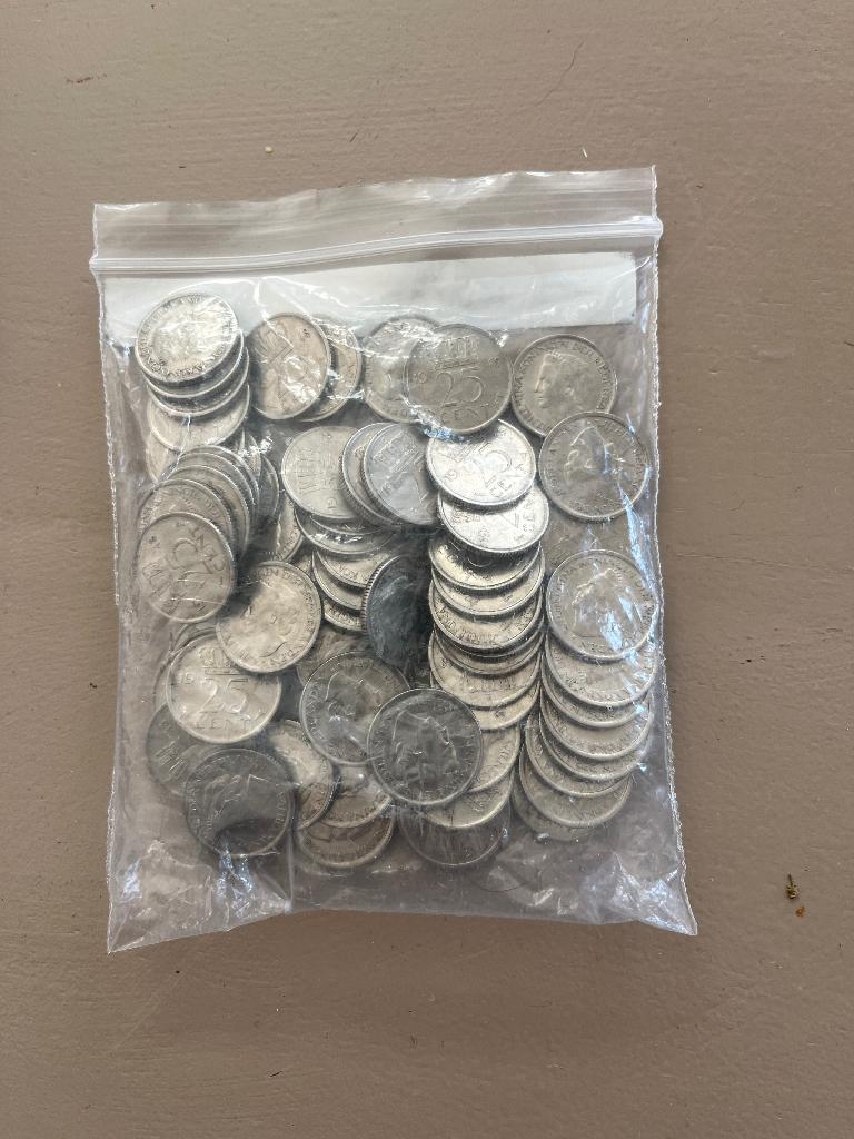 25 cent 1948 kwartje 71 stuks, Ophalen of Verzenden, Koningin Wilhelmina, 25 cent, Setje