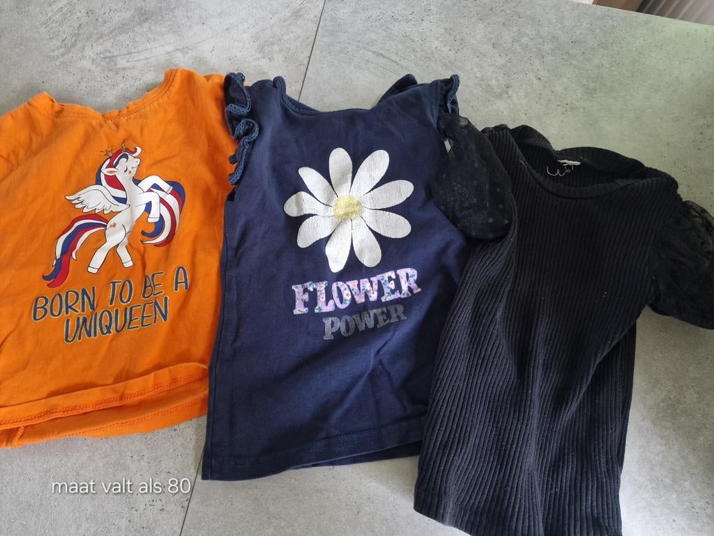 3 shirtjes maat 80, Ophalen of Verzenden, Meisje, Shirtje of Longsleeve