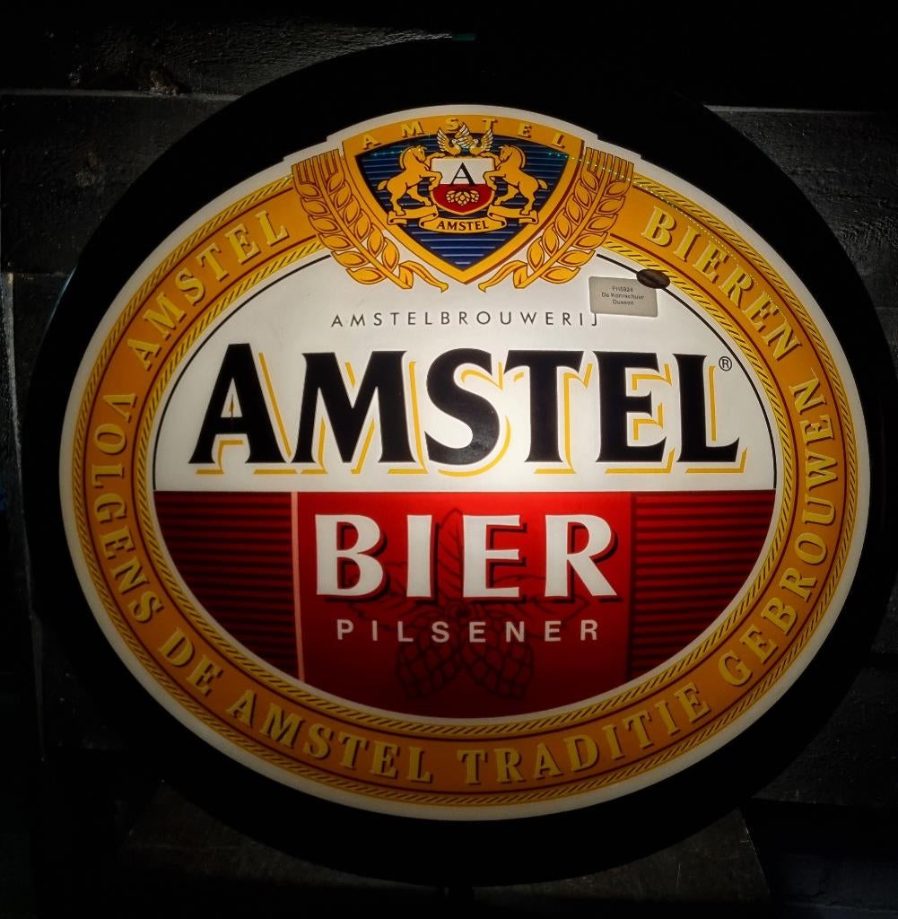 Amstel Bier lichtbakschaal met verlichting 81 cm  (FH5824), Ophalen, Gebruikt, Reclamebord, Plaat of Schild, Amstel