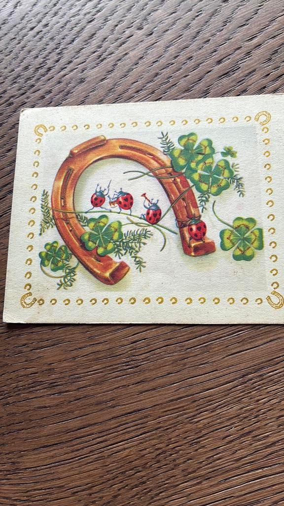 Nieuwjaar. Lieveheersbeestjes, hoefijzer, klaver, Ophalen of Verzenden, 1940 tot 1960, Gelopen