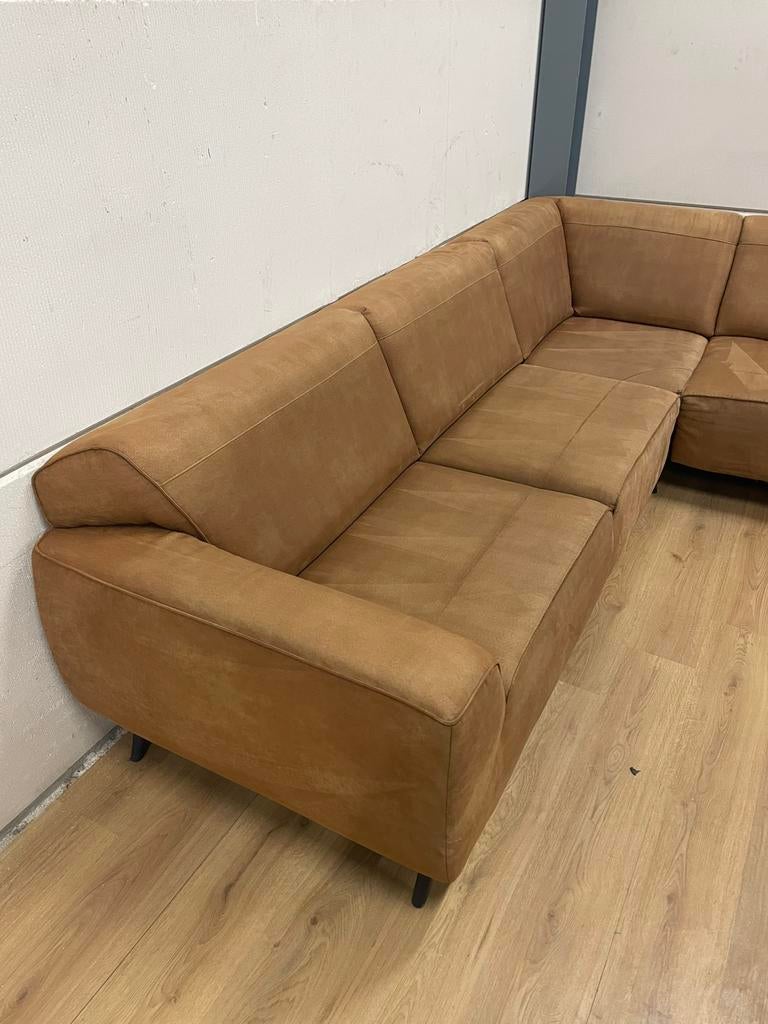 Mooie luxe suede cognac bruine XOOON hoekbank - GEREINIGD!!!, Ophalen, 250 tot 300 cm, Luxe, Hoekbank