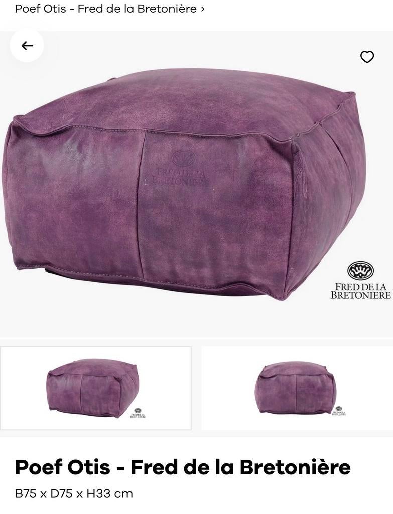 Paarse Leren Poef - Fred de la Bretonière, Vierkant, Nieuw, Leer, Ophalen of Verzenden