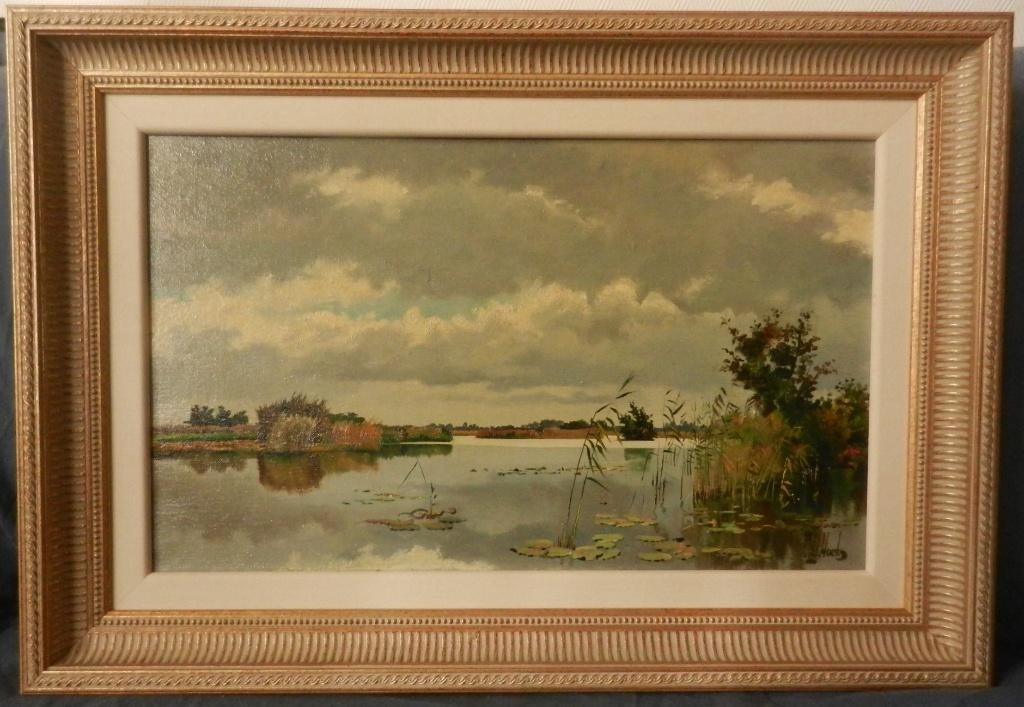 Olieverf Plasgezicht Pierre Hoeks (1906-1990) hxb: 29x49 cm., Ophalen of Verzenden