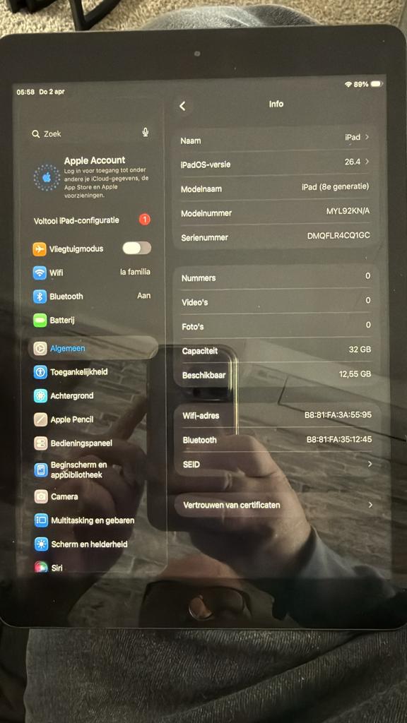 iPad 8ste generatie wifi, Computers en Software, Apple iPads, 10 inch, 32 GB, Apple iPad, Ophalen of Verzenden