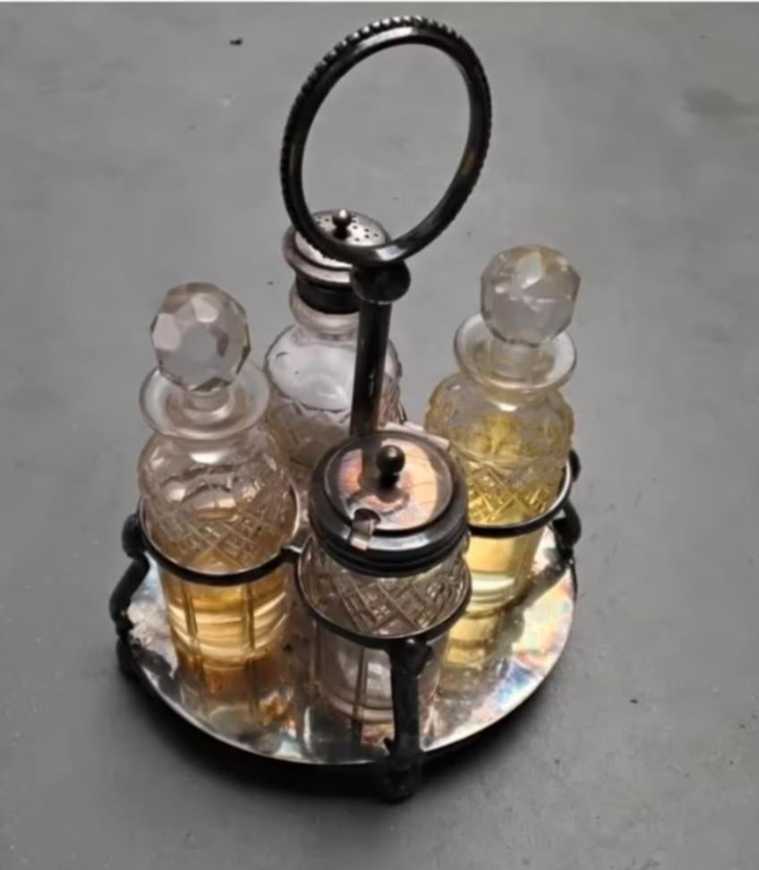 4 delig engelse art deco verzilverde tafelset/ menage, Ophalen, Zilver