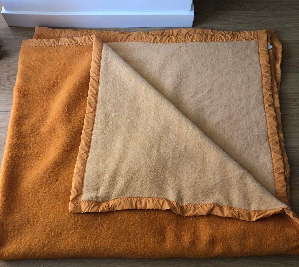 Tweepersoons wollen deken okergeel zachtgeel | 220 X 240 cm, Tweepersoons, Oranje, Ophalen of Verzenden, Deken of Dekbed