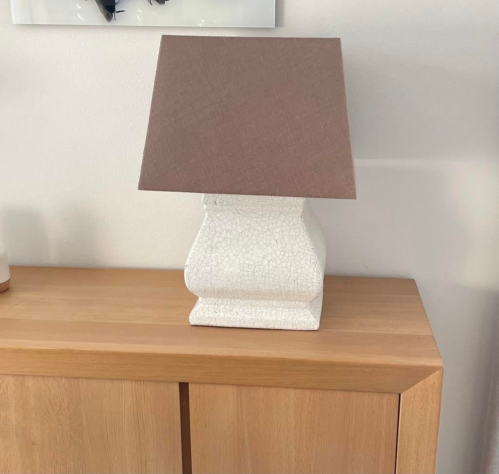 Brynxz witte craquelé lamp met bruine stoffen kap, Ophalen, Zo goed als nieuw