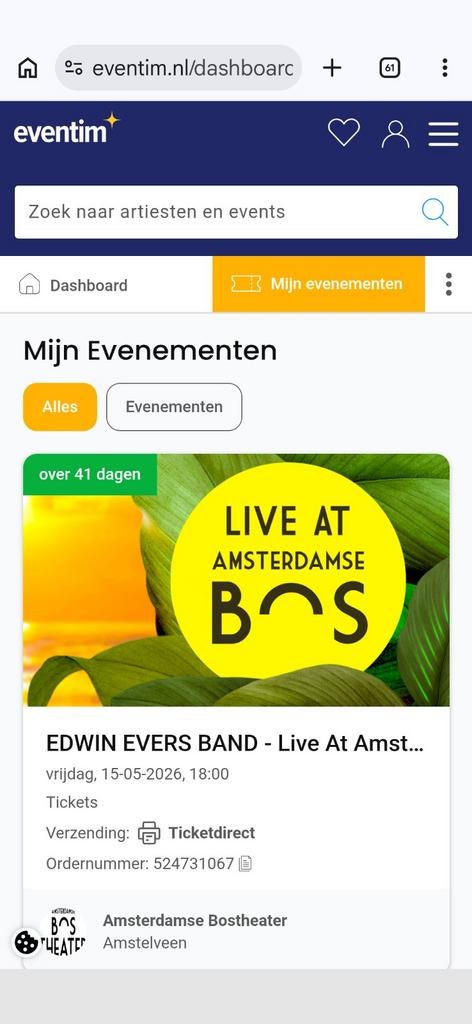 2 Tickets Edwin Evers Amsterdamse Bos, Twee personen, Overige soorten, Overige typen