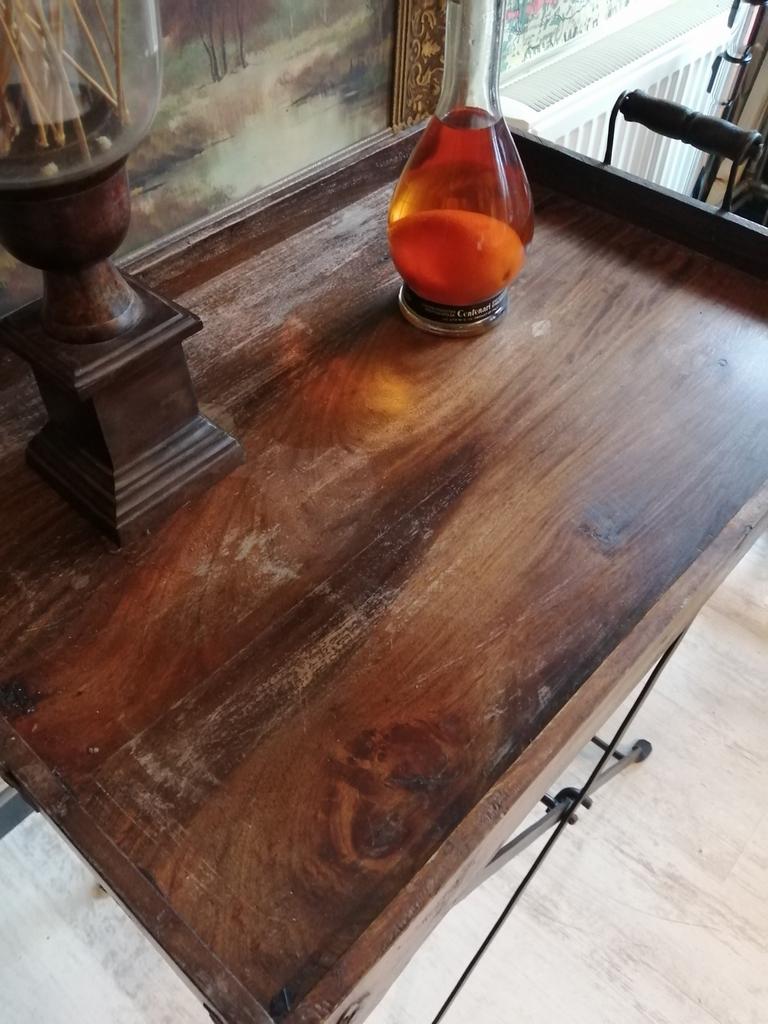 Oude vintage butler tray met inklapbaar stalen frame, Antiek en Kunst, Ophalen