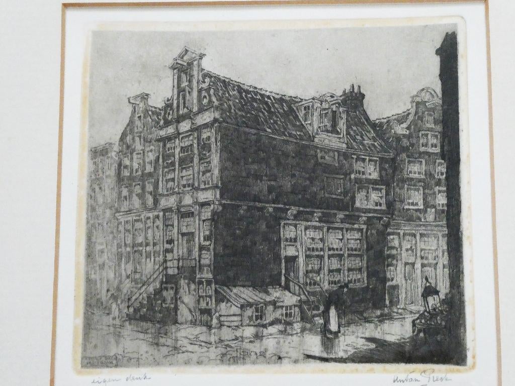 Originele Anton Pieck ets Korte Prinsengracht Amsterdam 1917, Ophalen of Verzenden