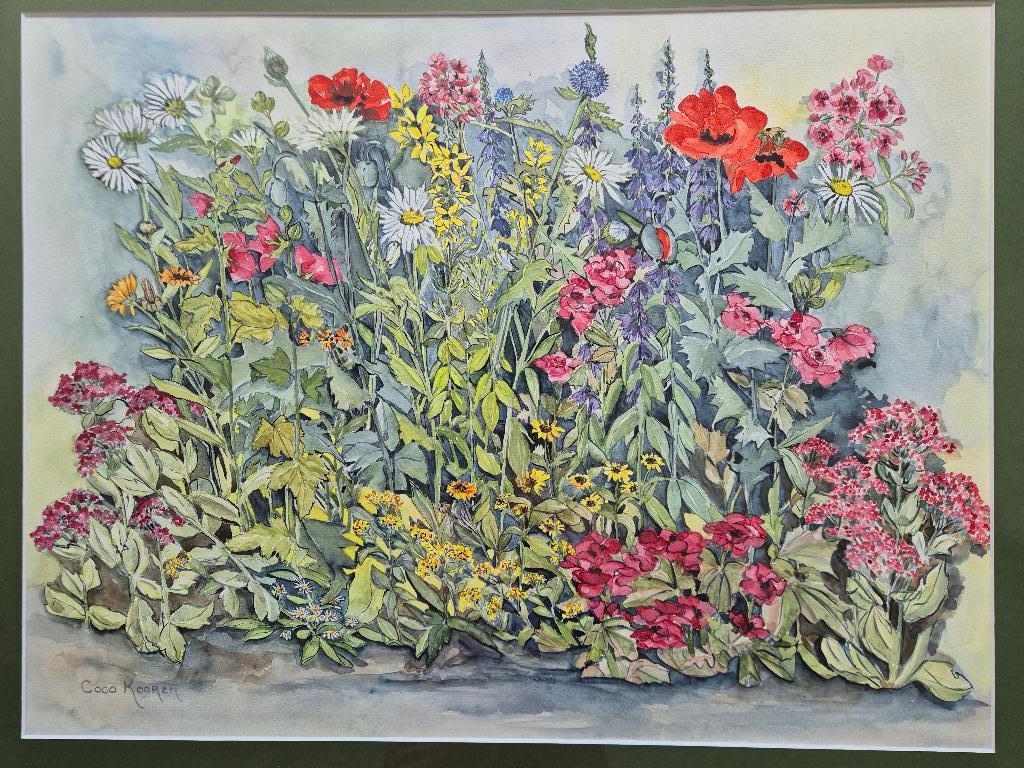 Prachtige aquarel Coco Kooren veldbloemen 77x63,5cm, Ophalen, Zo goed als nieuw, Schilderij, 75 tot 100 cm