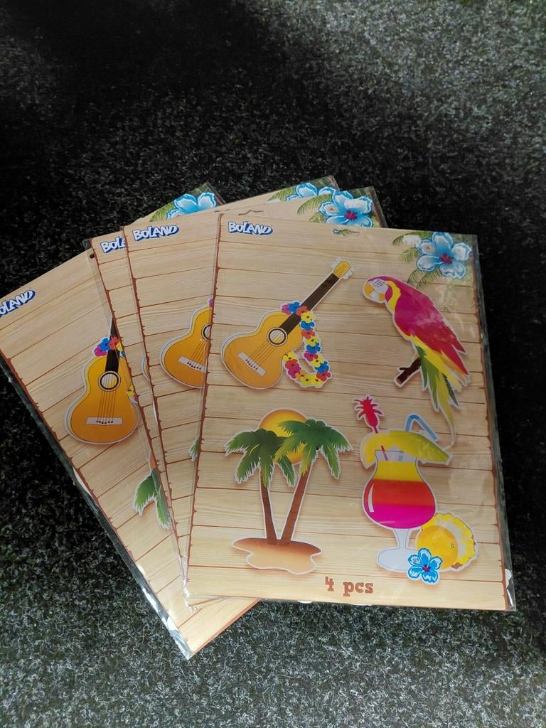 16 Decoratie Platen Zomer Hawaii Aloha Feest Karton, Ophalen of Verzenden, Nieuw, Versiering, Overige