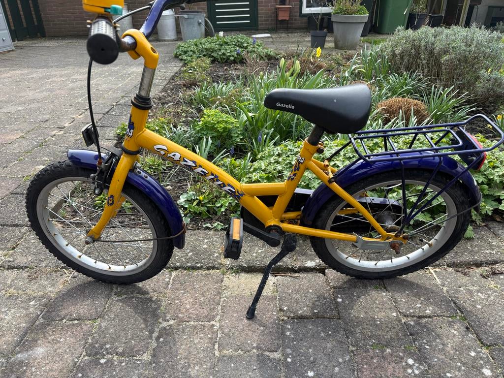 Gazelle kinderfiets 16 inch - Geel/Paars, Ophalen, Gebruikt, 16 tot 20 inch