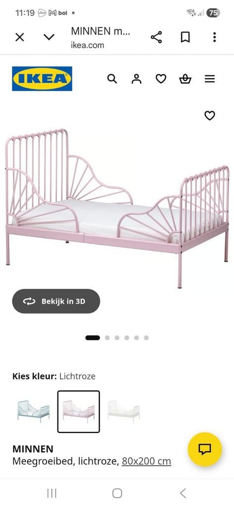 Ikea meegroei bed, 70 tot 85 cm, Ophalen of Verzenden, Zo goed als nieuw, Matras