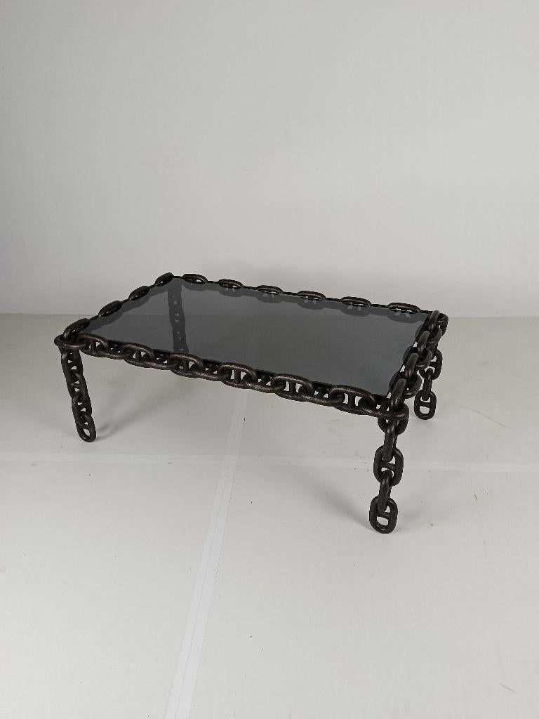 Vintage Brutalist Zwart IJzeren Ketting Salontafel met Origi, Ophalen of Verzenden