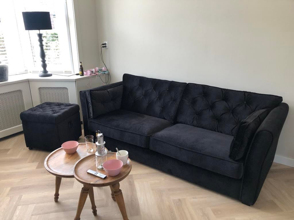 Urban sofa zwart velvet 3 zits bankstel, Ophalen, Zo goed als nieuw