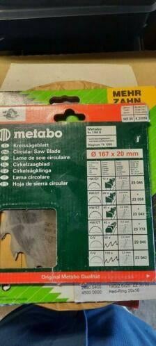 Metabo zaagblad 167 x 20, Doe-het-zelf en Verbouw, Gereedschap | Zaagmachines, Ophalen, Cirkelzaag, Nieuw, 30 tot 70 mm