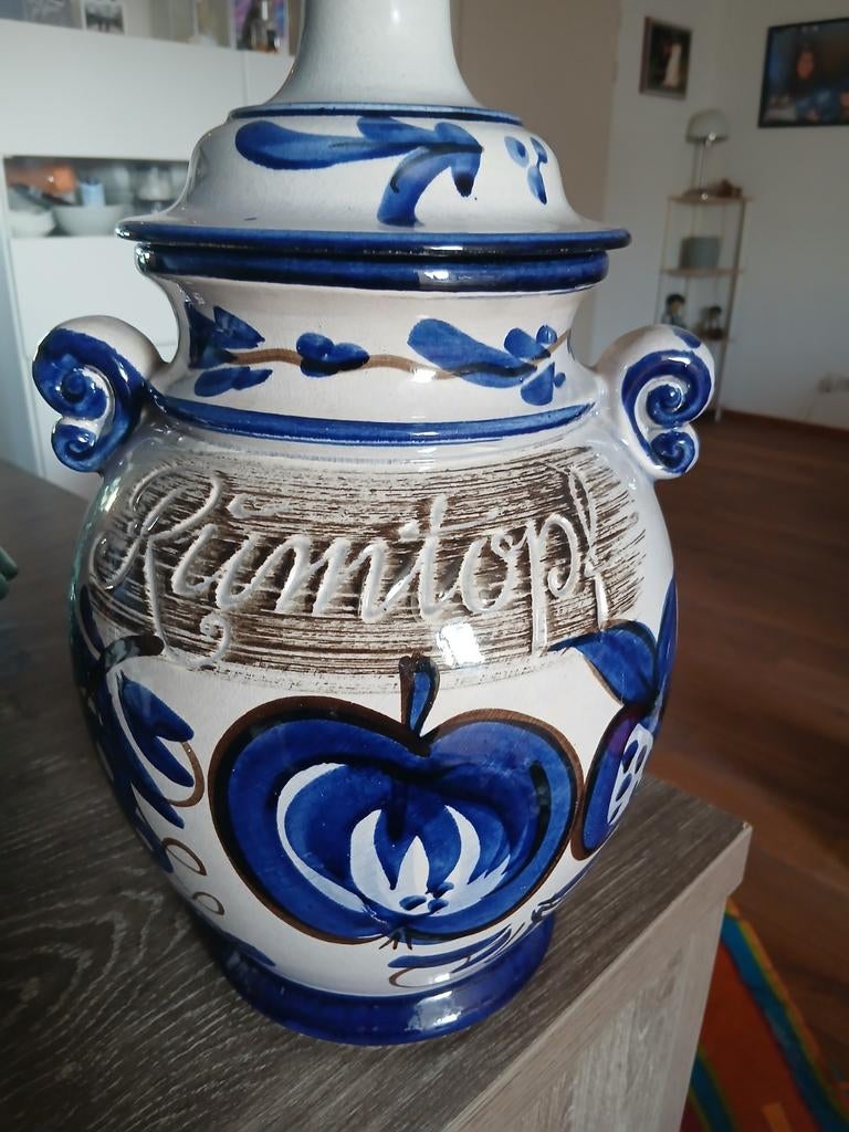 Vintage Rumtopf Pot - Blauw en Wit Keramiek, Antiek en Kunst, Ophalen of Verzenden