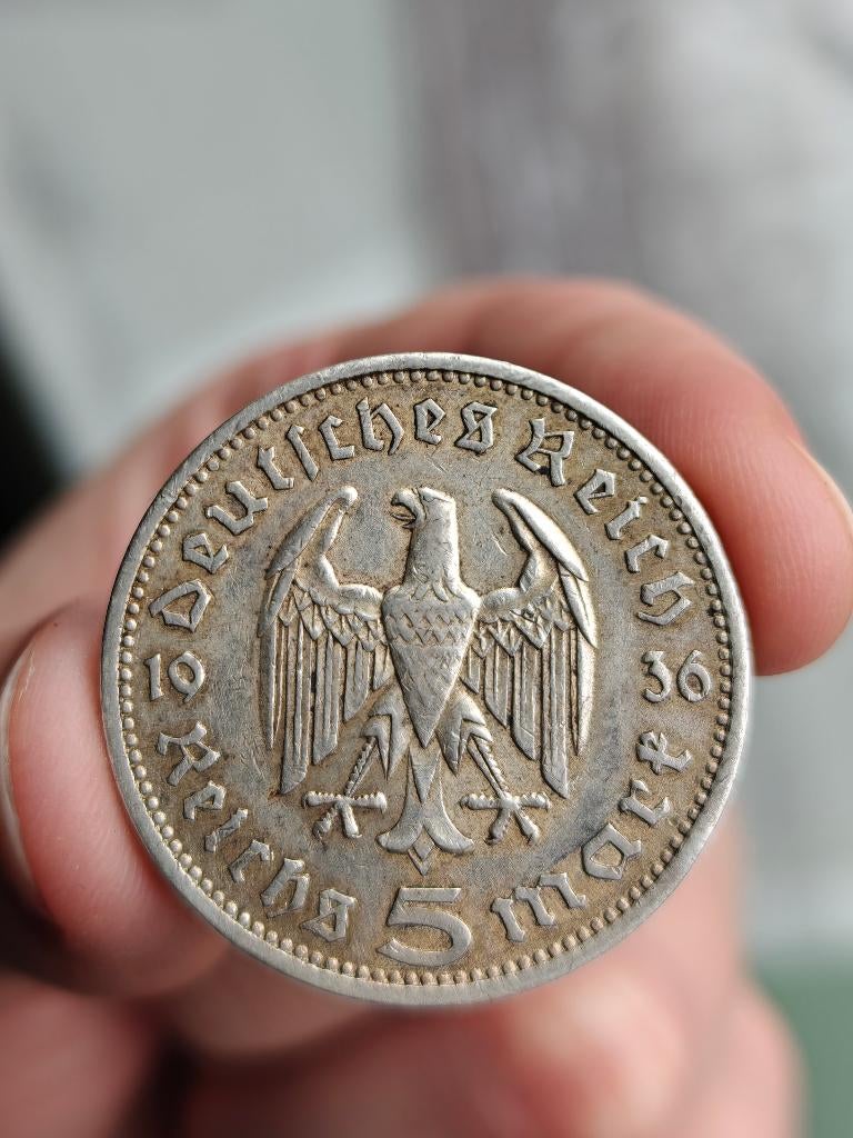Duitse 5 Mark Zilveren Munt 1936 A, Ophalen of Verzenden, Duitsland, Losse munt, Zilver