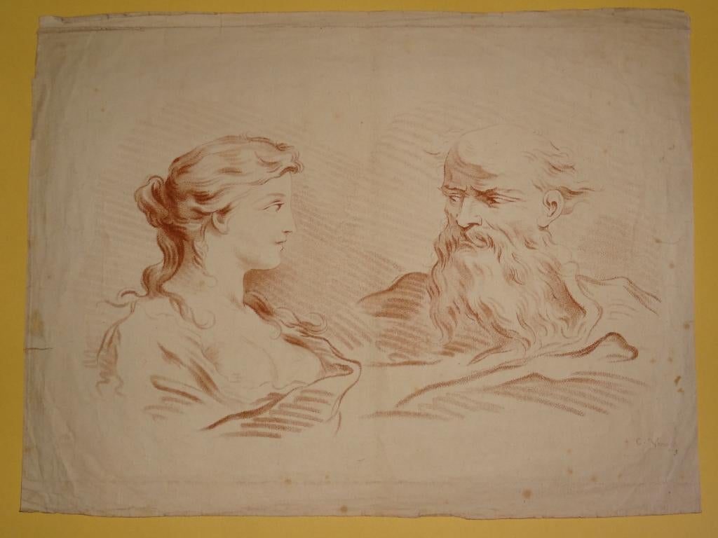 Ets jonge vrouw oudere man Charles Nicolas Varin 1745-1805, Antiek en Kunst, Verzenden