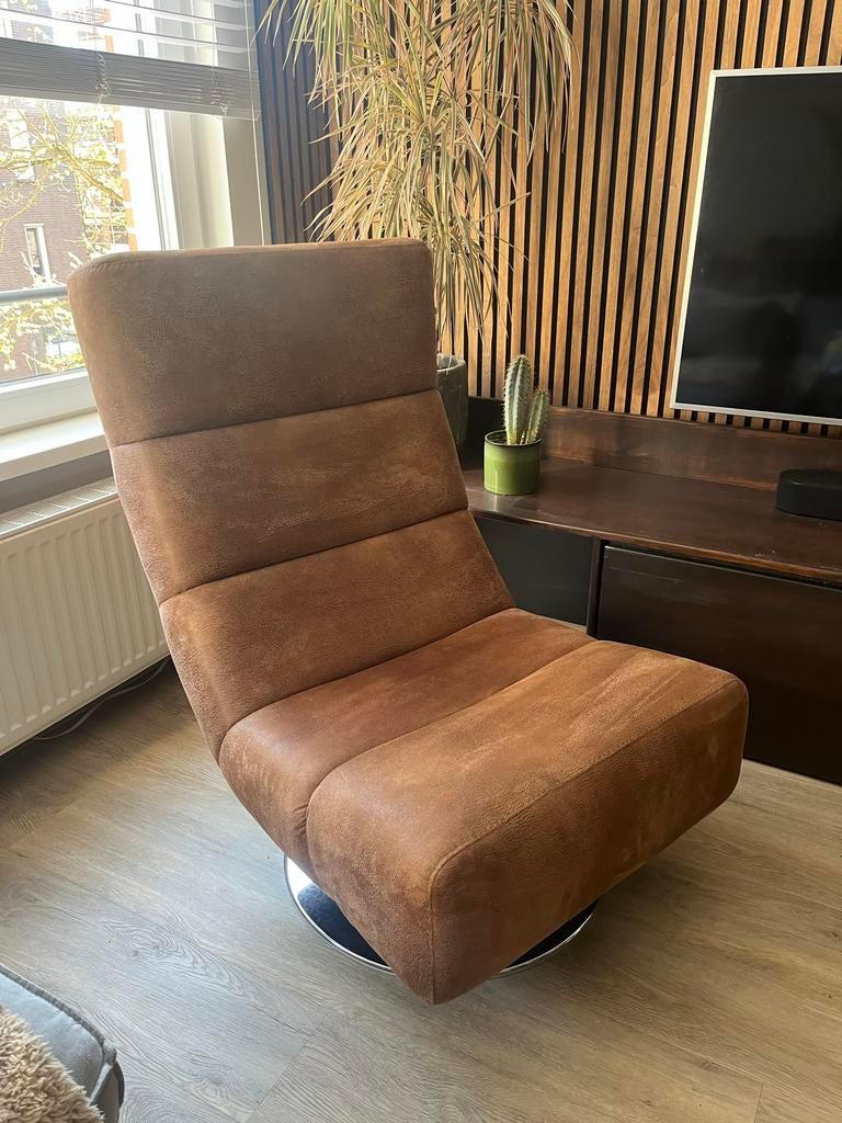 Design (Draai)fauteuil - cognac kleurige bekleding, Ophalen, Gebruikt, Stof, 75 tot 100 cm