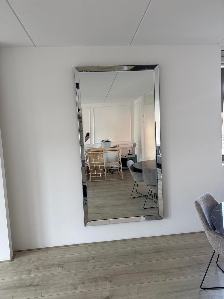 Grote spiegel met facetrand - Modern en stijlvol, Ophalen of Verzenden, Zo goed als nieuw, 75 tot 100 cm, 150 tot 200 cm