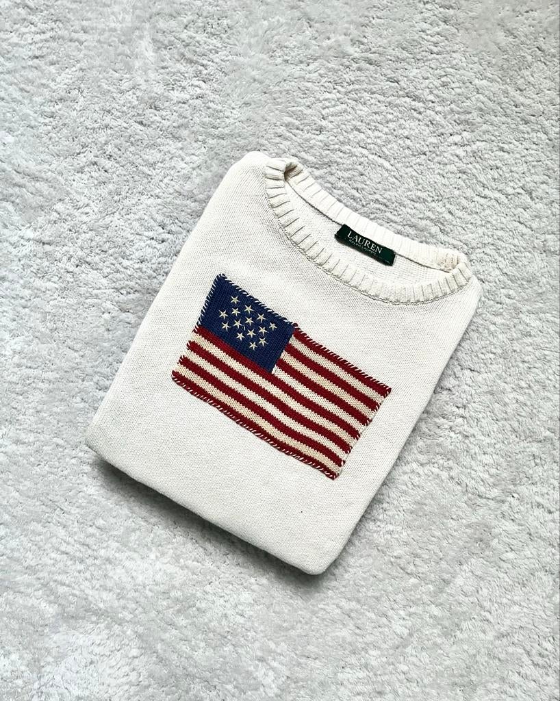 Authentieke Ralph Lauren Amerikaanse vlag trui S wit, Ophalen of Verzenden, Gedragen, Maat 36 (S), Wit
