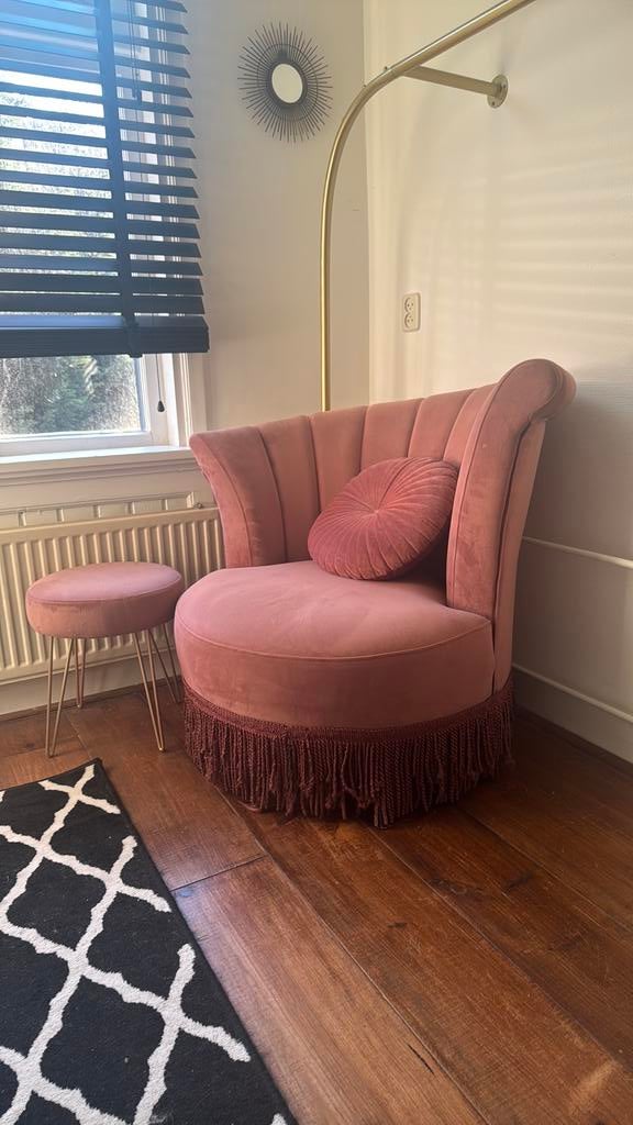 Dutchbone Flair fauteuil roze velvet, Ophalen, Gebruikt, Eenpersoons, Minder dan 75 cm