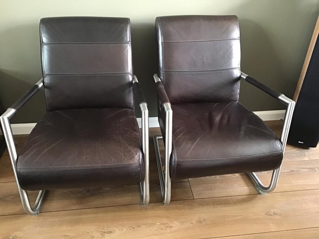 2 leren fauteuils Angelica Henders & Hazel, Ophalen, Gebruikt, 75 tot 100 cm, Leer