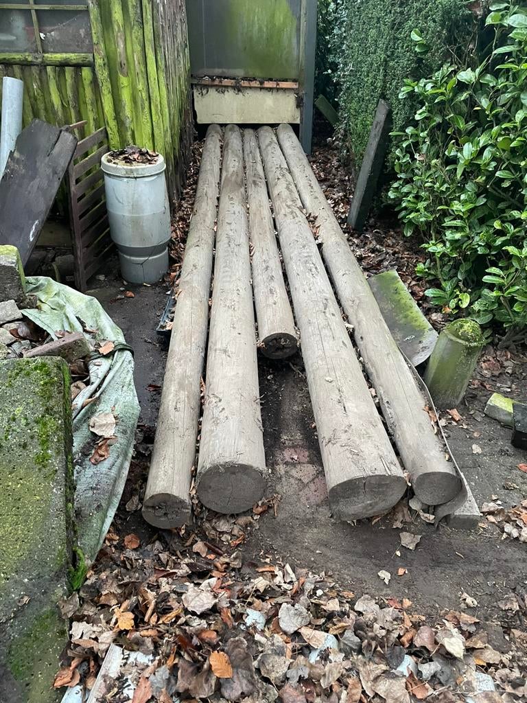 5 stuks houten lantaarnpalen, Ophalen of Verzenden, Gebruikt, 250 cm of meer, Planken
